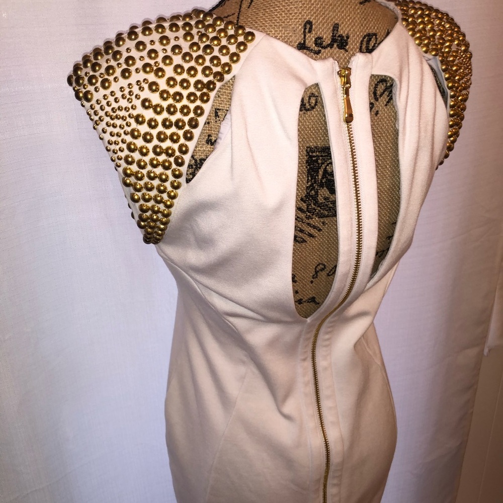 White BEBE dress w/Gold Studs